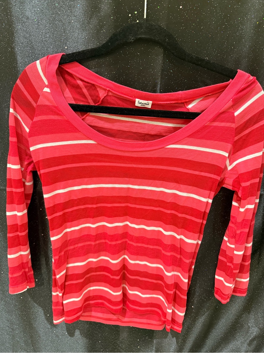 Splendid Red and White Striped Scoop-Neck Long Sleeve Top